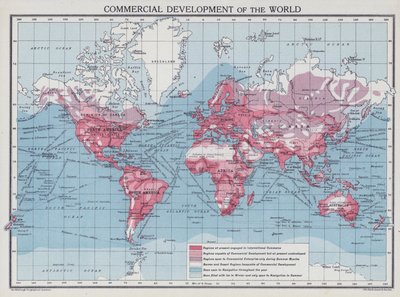 Desarrollo comercial del mundo (litografía en color) de English School