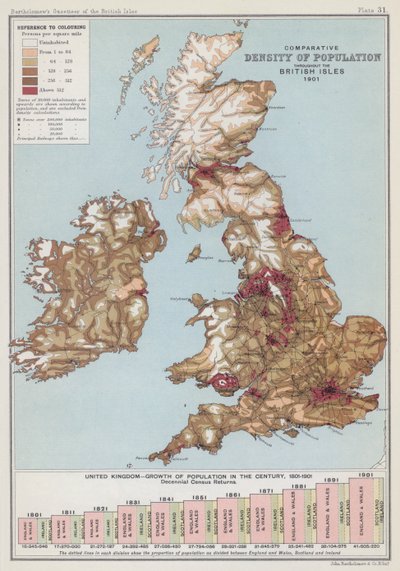 Densidad de población comparada en las Islas Británicas de English School