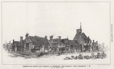 Diseño competitivo para escuelas y residencia, Bettesworth Road, Swanwore, Isla de Wight (grabado) de English School