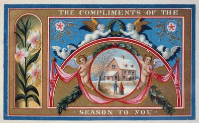"Compliments of the Season", tarjeta victoriana (cromolito) de English School