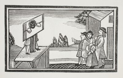 Condenado a estar una hora o más en la picota, ilustración de Chap-books del siglo XVIII de John Ashton, pub. 1882 de English School