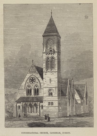 Iglesia Congregacional, Caterham, Surrey (grabado) de English School