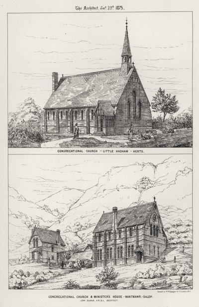Iglesia Congregacional, Little Hadham, Herts; Iglesia Congregacional y Casa del Ministro, Nantmawr, Salop de English School