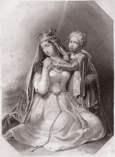 Constanza de Bretaña, viuda de Geoffroy Plantagenet (La vida y muerte del rey Juan) Lady Constance viuda de Geoffrey II, duque de Bretaña (La vida y muerte del rey Juan) en - “Galería de Mujeres de Shakespeare, colección de cuarenta y cinco retratos serios de English School