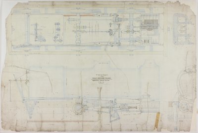 Dibujo de construcción para la locomotora 2-2-2 por R. & W. Hawthorn & Co. para la Great Northern Railway Co. de English School