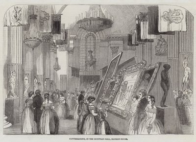 Conversación, en el Salón Egipcio, Mansion House (grabado) de English School