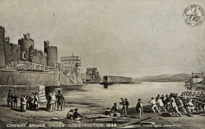 Puente de Conway en construcción, 1848 de English School