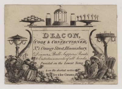 Cocinero y confitero, Deacon, tarjeta comercial de English School