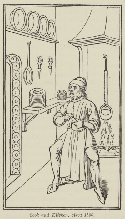 Cocinero y cocina, circa 1430 (grabado) de English School