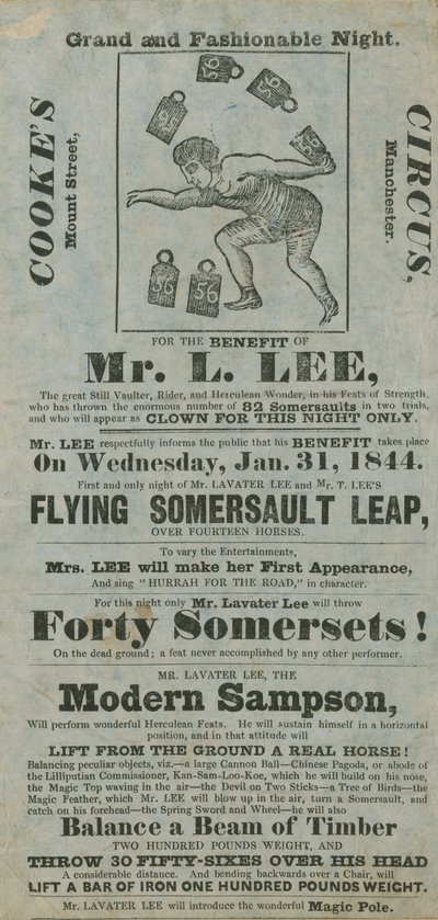 Circo de Cooke, para el beneficio de Lavater Lee, 31 de enero de 1844 de English School