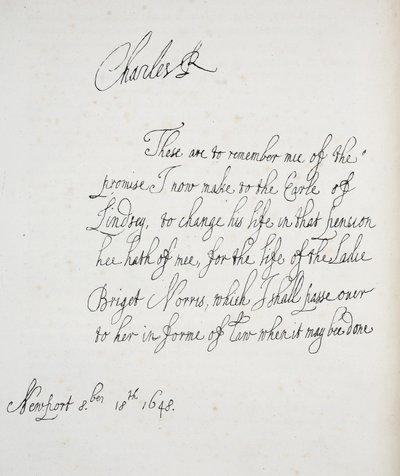 Copia de una carta escrita por Carlos II, 1648 de English School