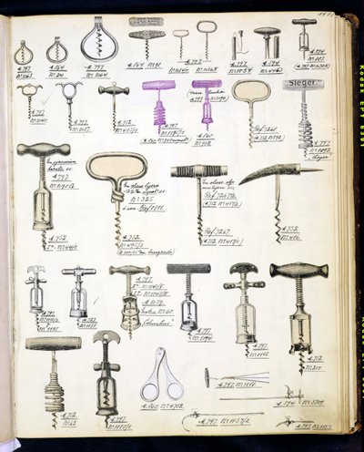 Sacacorchos, de un catálogo comercial de bienes y accesorios domésticos, c.1890-1910 de English School