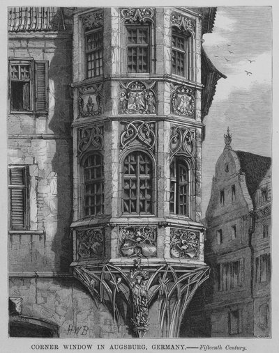 Ventana de Esquina en Augsburgo, Alemania (grabado) de English School