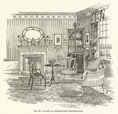Rincón en una sala de dibujo Hepplewhite de English School
