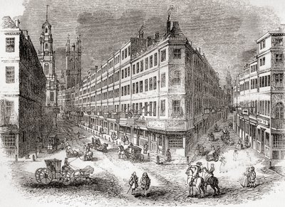 Cornhill, The Exchange y Lombard Street, Londres, Inglaterra a mediados del siglo XIX, de Old England: A Pictorial Museum, pub. 1847 de English School