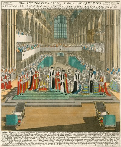 Coronación del Rey Guillermo III y la Reina María el 11 de abril de 1689 de English School