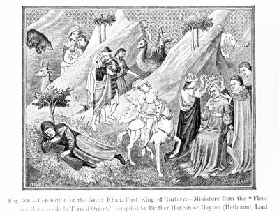Coronación del Gran Khan (Kublai Khan) (1214-94) Primer Rey de Tartaria, de la Fleur des Histoires de la Terre d