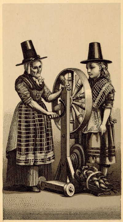 Trajes de Gales: Spinning Genny (lito) de English School