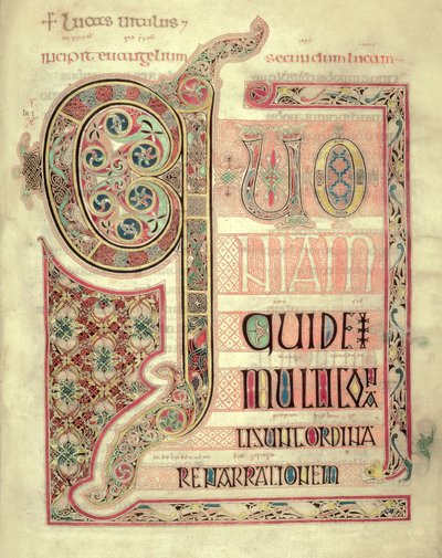 Cott Nero DIV f.139 Página Incipit del Evangelio de San Lucas, de los Evangelios de Lindisfarne, 710-721 (vitela) de English School