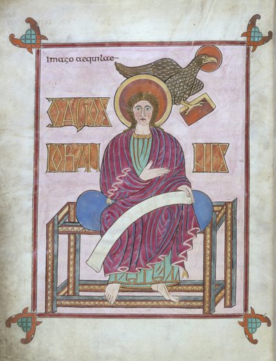 Cott Nero DIV f.209v San Juan con su símbolo, de los Evangelios de Lindisfarne, 710-721 (vitela) de English School