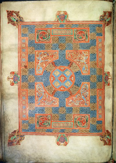 Cott Nero D. IV, f.94v Página de alfombra que abre el Evangelio de San Marcos, de los Evangelios de Lindifarne, 710-721 (vitela) de English School