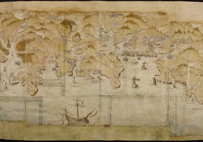 Algodón Augusto I. i. 38 Mapa de la costa entre Fowey y Salcombe, incluida Plymouth. Parte de un mapa panorámico de la costa desde Land