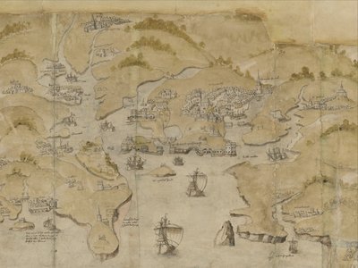 Algodón Augusto I. i. 38 Mapa de la costa entre Fowey y Salcombe, incluida Plymouth. Parte de un mapa panorámico de la costa desde Land