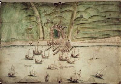 Cotton Augustus I.i f.18 Plan de Brighton bajo ataque de English School