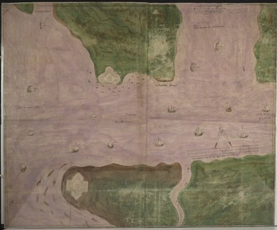 Cotton Augustus I.i f.56 Plan de Orwell Haven por Richard Lee de English School