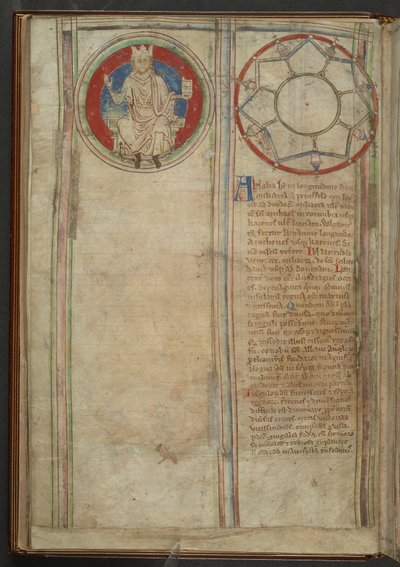 Cotton MS Claudius D VI, f.5v f. 5v: Descripción de los siete reinos de la heptarquía anglosajona, c.1255-59 (vitela) de English School