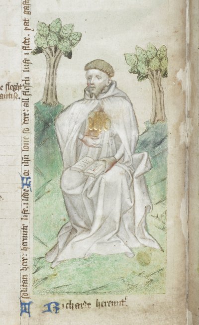 Algodón MS Faustina B.VI (2) f008v, Richard Rolle de Hampole, detalle (vitela) de English School