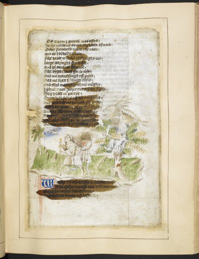 Algodón Ms Tiberius A vii fol.49 Una Personificación de la Nigromancia (vitela) de English School