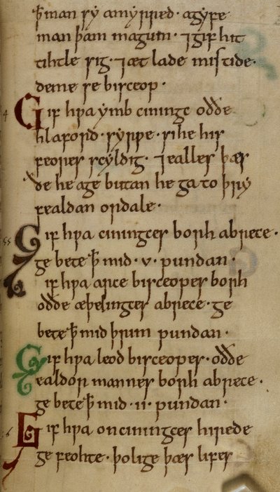 Algodón Nero A. I. f.33 Ley-código del Rey Canuto (vitela) de English School