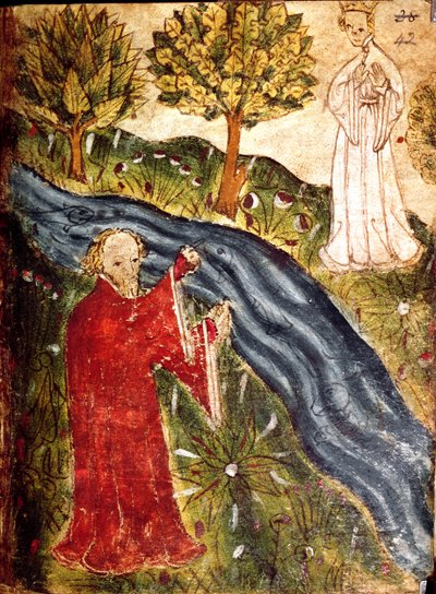 Algodón Nero Sra. A X, f. 42 El soñador con la doncella de perlas, c.1375-1400 (vitela) de English School