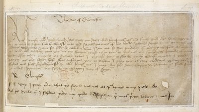 Algodón Vespasiano MS F III f.19 Primera carta sobreviviente de Richard a Sir John Say de English School