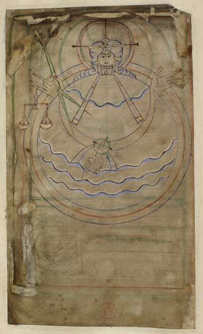 Cotton ms tiberius c vi f007v Representación esquemática de la Creación, ilustración de 