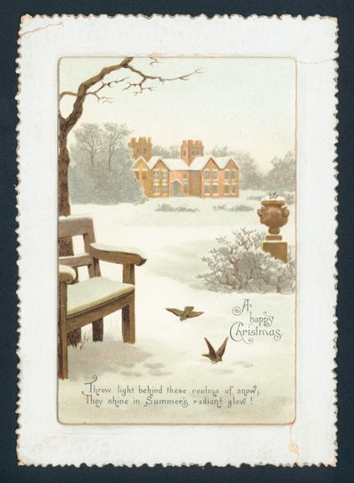 Casa de campo en la nieve, tarjeta de Navidad de English School