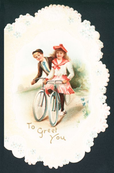 Pareja en bicicleta, tarjeta de Navidad de English School