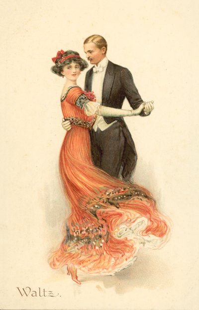 Pareja bailando el vals (cromolito) de English School