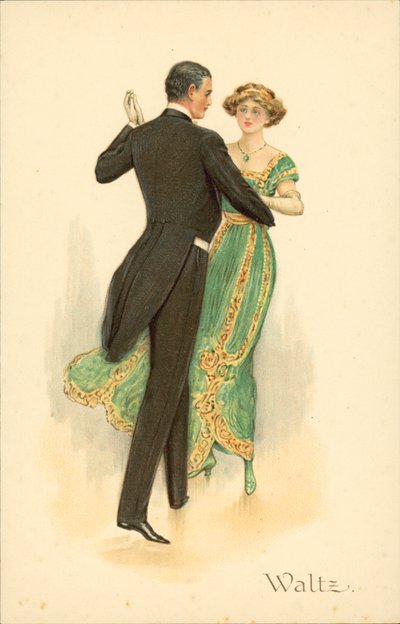 Pareja bailando el vals (cromolito) de English School