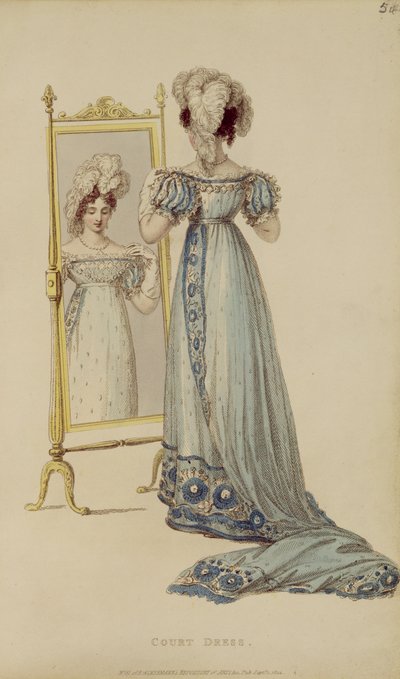 Vestido de corte, lámina de moda de Ackermanns Repository of Arts de English School