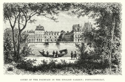 Patio de la Fuente en el Jardín Inglés, Fontainebleau (grabado) de English School