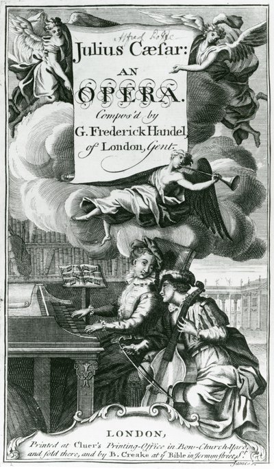 Portada de la partitura de Julio César, una ópera de Handel, publicada en 1724 (grabado) de English School