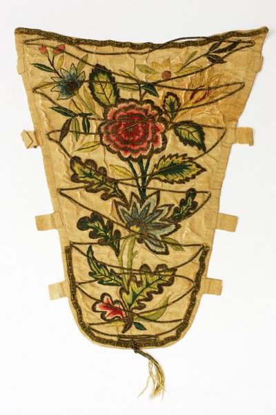 Corpiño crema bordado con un ramo de flores en hilo de colores y dorado, c.1700-50 de English School