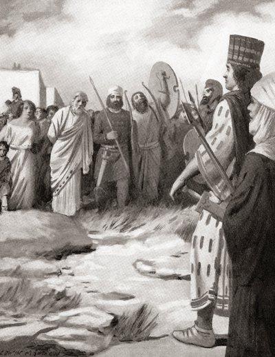 Creso de Lidia llevado ante Ciro el Grande tras la captura de Sardes, c.546 a.C., de la Historia de las Naciones de Hutchinson, pub.1915 de English School