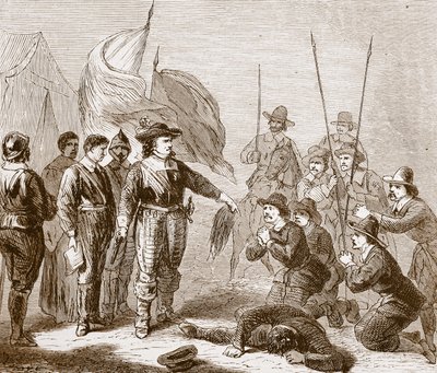 Cromwell suprimiendo el motín en el ejército, 1649 de English School