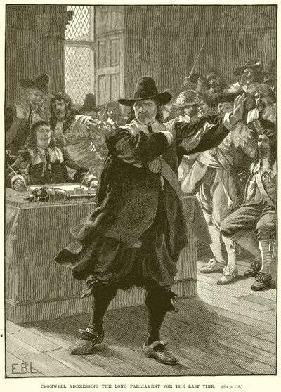 Cromwell dirigiéndose al Parlamento Largo por última vez de English School