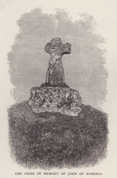 Cruz en memoria del Rey Juan de Bohemia, muerto luchando en el ejército francés en la Batalla de Crecy, Guerra de los Cien Años de English School