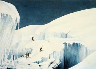 Cruzando un barranco, de A Narrative of an Ascent to the Summit of Mont Blanc por Charles Fellows, publicada en 1827 de English School