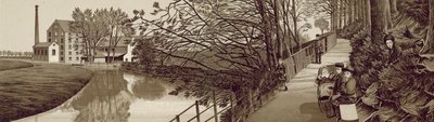 Croydon: Bridle Path to Beddington por el río Wandle, Waddon Mills (lito) de English School